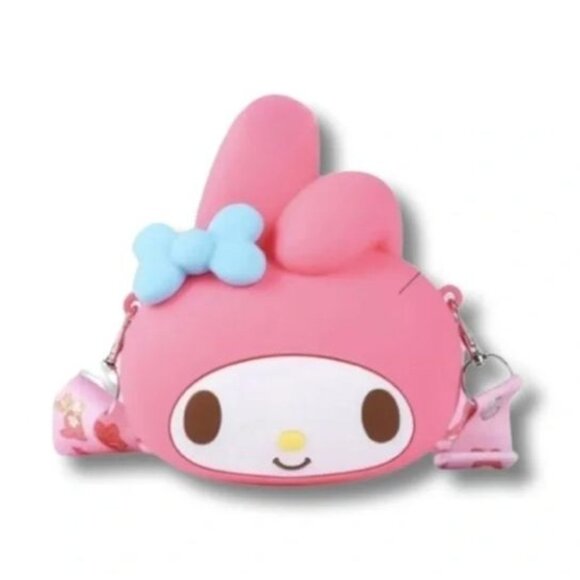 Sanrio Handbags - My Melody Pink Silicone Crossbody Bag With Blue Bow & Adjustable Strap
